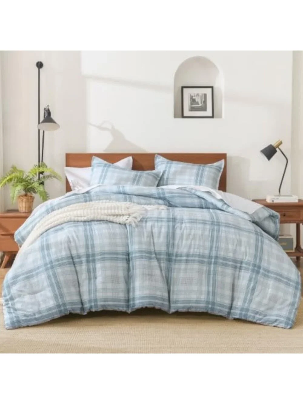 Cozy Blue Plaid Comforter Set Full Size | Gingham Checkered Bedding Ensemble